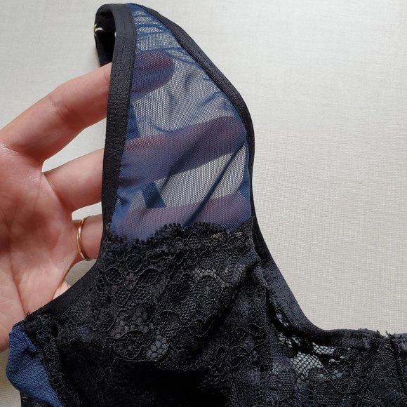 3/30$ ๐ Blush Esprit Plunge Bra Blue Black Mesh - Picture 4 of 8